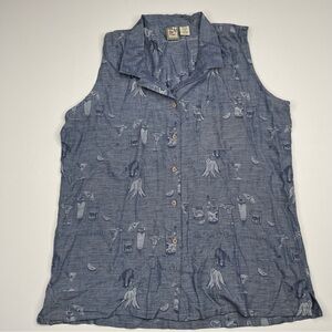 Big Dog Vintage 90s Y2K Hawaiian Top Shirt Silk Rayon Blue  Hula Vacation Summer